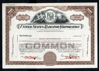 United States Radiator Corp. ,  Ca.  1950 - 1960 Specimen Stock Certificate