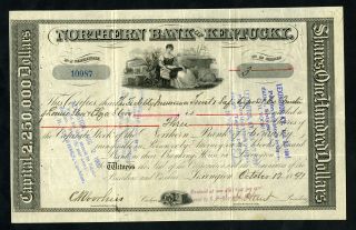Ky.  Northern Bank Of Kentucky,  1891 Issued Stock Certificate 3 Shares Vf Abn.