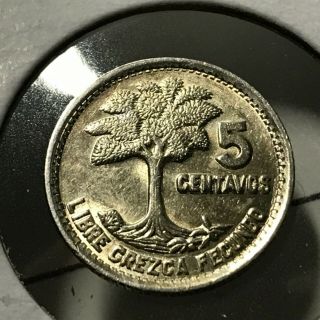 1956 Guatemala Silver 5 Centavos Brilliant Uncirculated Coin