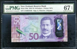 Zealand 50 Dollars 2015 Polymer P 194 Gem Unc Pmg 67 Epq