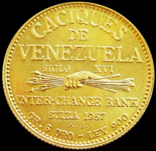 1957 GOLD CHICURAMAY VENEZUELA 6 GRAM INDIAN CHIEFTAIN CACIQUES COIN 2
