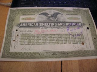 Vtg 1943 American Smelting And Refining Co Stock Share 20 Share Sg Cora Renault