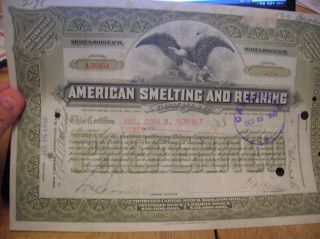 VTG 1943 AMERICAN SMELTING AND REFINING CO STOCK SHARE 20 SHARE SG CORA RENAULT 2