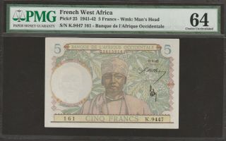 Pmg - 64 Choice Unc French West Africa 6 - 5 - 42 5 Francs P - 25 Weaving,  Hand Loom