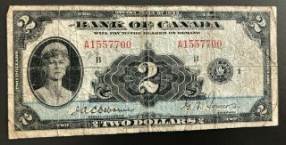 1935 Bank Of Canada $2 Dollar Bank Note English A1557700