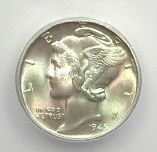 1945 - D Mercury Silver 10 Cents Icg Ms67