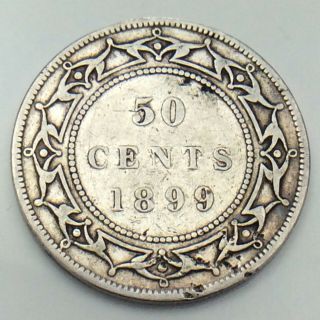 1899 Narrow 9 Newfoundland Canada 50 Fifty Cents Queen Victoria Coin G058