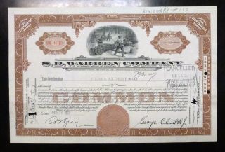 {bjstamps} 1950 S.  D.  Warren Company Massachusetts Paper Co.  Stock Certificate