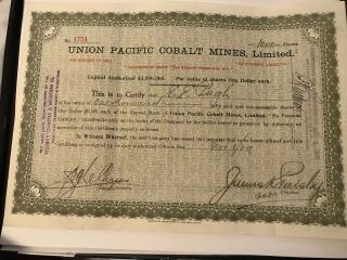 2 X Union Pacific Cobalt Mines Limited - 6,  000 Shares - March & November 1909