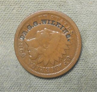 Counterstamp: Dr.  G.  G.  Wilkins C/s On 1864 Indian 1c W - 610 Pittsfield Nh Type 2