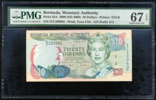 Bermuda 20 Dollars 2000 / 2008 P 53a Gem Unc Pmg 67 Epq
