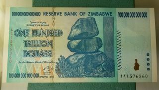 One Hundred Trillion Dollars Reserve Bank Of Zimbabwe Note