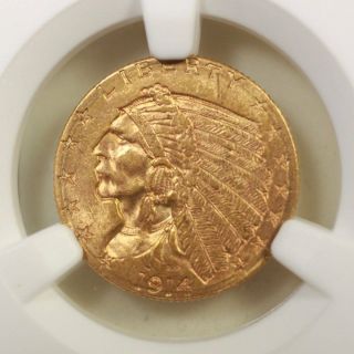 1914 D Indian $2.  50 Gold Ngc Ms62 Rev Tye 