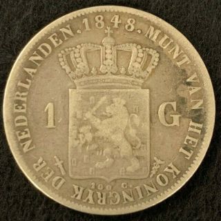 Rare 1848 Netherlands King William Ii 1 Gulden Silver Coin Blot 032