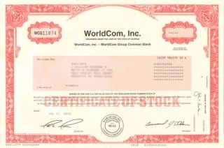 Worldcom Stock Certificate Bernard Ebbers And Scott Sullivan Accounting Fraud