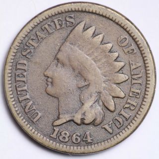 1864 Br Indian Head Small Cent Choice Fine E104 Kcy