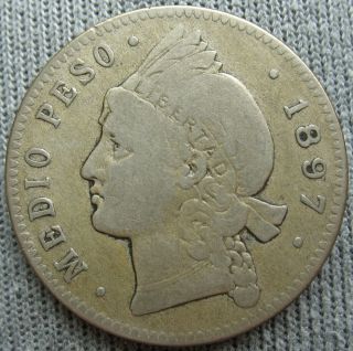 1897 - A Dominican Republic Silver 1/2 Peso