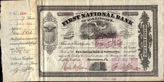 First National Bank Of Norristown Pa 1922 Stock Certificate