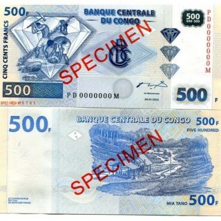 Congo 500 Francs 2002 P - 96s Unc Specimen