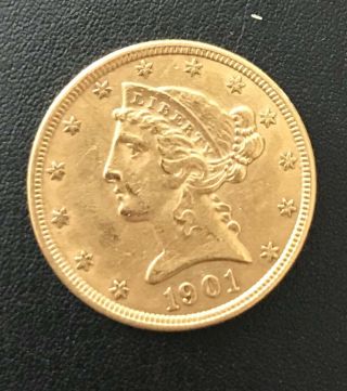 1901 - S $5 Five Dollar Gold Liberty Head Half Eagle Coin