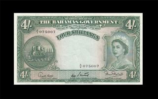 1953 British Colony Bahamas Qeii 4 Shillings Consecutive 2 Of 2 ( (aunc))