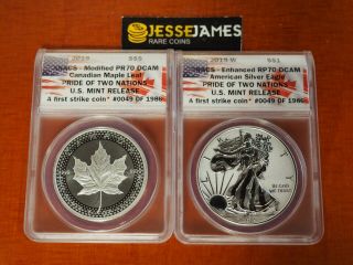 2019 W Reverse Proof Silver Eagle Maple Leaf Anacs Pr70 Pride Of Two Nations Set