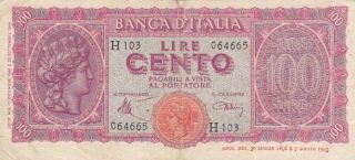 1944 Italy 100 Lire Note,  Pick 75a