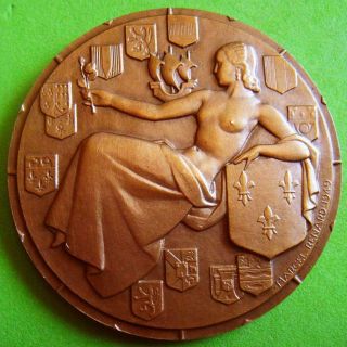 Art Deco Nude Woman Company French Line 1949 Bronze Medal By Renard