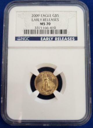 2009 - Us 1/10th Oz Gold $5 Eagle Ngc Ms70 Early Releases Scuffy Holder L4305