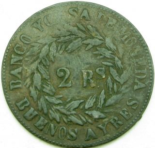 Argentina (buenos Aires) 2 Reales 1827 - Copper - F/vf - 905 ¤