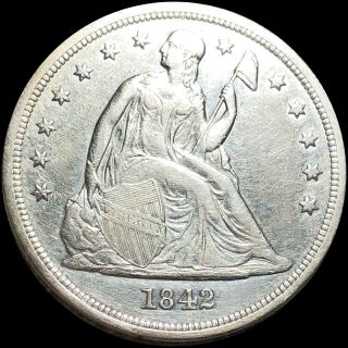 1842 Seated Liberty Dollar Almost Uncirculated High End Silver Philly Coin Nr