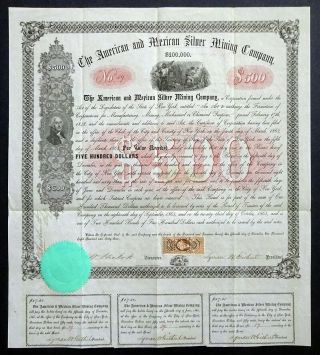1863 York: The American And Mexican Silver Mining Company - $500 Bond