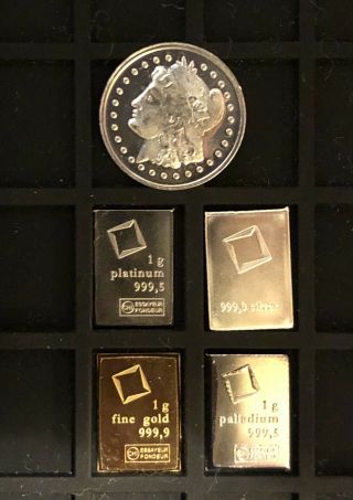 Valcambi: Gold - Silver - Palladium - Platinum (1 Gram Each),  Fun 1g Coin