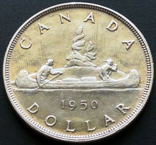 1950 Swl Canada Silver $1 Dollar Coin - Short Water Lines -