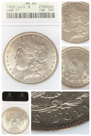 1900 - O/cc Morgan Silver Dollar Anacs Ms64 Vam - 11 Top 100 Bu Gem White