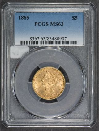 1885 G$5 Liberty Head Gold Half Eagle,  Better Date Coin Pcgs Ms63 Q060