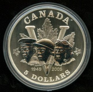 2005 Pure Silver 60th Anniversary Of The End Of Wwii Canada $5 Coin -