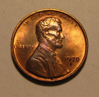 1970 S Small Date Lincoln Cent Penny - Red/brown Au/bu / Toning - 300sa