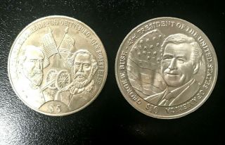 2000 & 2002 Republic Of Liberia Gettysburg $5 Coin George W Bush $10 Coin (both)