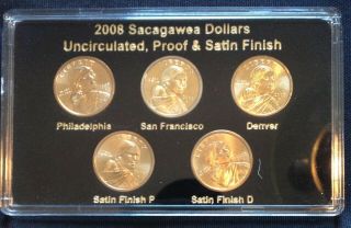 2008 Sacagawea Dollars 5 Coin Set Uncirculated Proof Satin Finish
