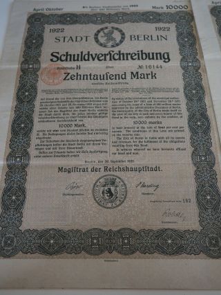 German Bond,  2 Bond,  1922,  10,  000 Marks 2