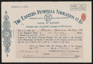 1920 Calcutta,  India: The Eastern Peninsula Navigation Co.  Ltd.
