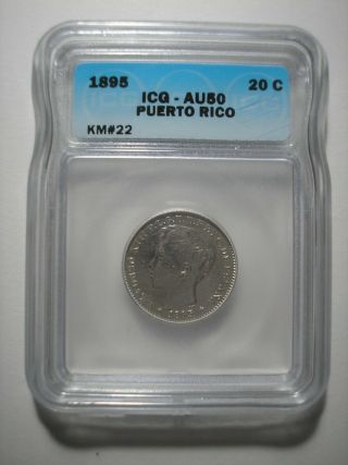 Sba44 Puerto Rico 1895 Silver 20 Centavos