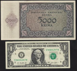 1943 Croatia 5000 Kuna WWII NDH Money Banknote German Nazi Occupation P 14 aUNC 2