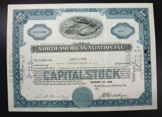 {bjstamps} 1945 North American Aviation Inc Stock Certificate