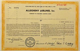 Allegheny Airlines 1972 Us Airways American Airlines Old Stock Certificate