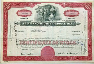 Curtiss - Wright Corporation Aeroplane & Motor Stock Certificate Share