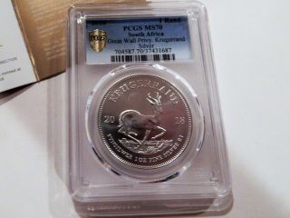 South Africa 2018 1 Oz Silver Krugerrand.  Pcgs Ms70 Great Wall Privy Mark