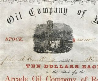 ARCADE OIL COMPANY of ROCHESTER Stock 1864.  NY.  Early Oil Exploration Company 2