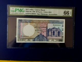 Sri Lanka Ceylon 50 Rupee Bank Note 1990 Pmg 66 Gem Unc